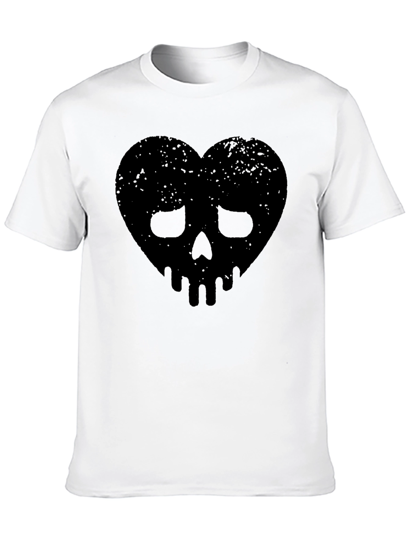 Edgy Heart Skull Graphic Tee - Black Cotton Blend