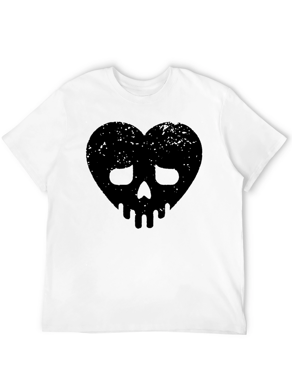 Edgy Heart Skull Graphic Tee - Black Cotton Blend