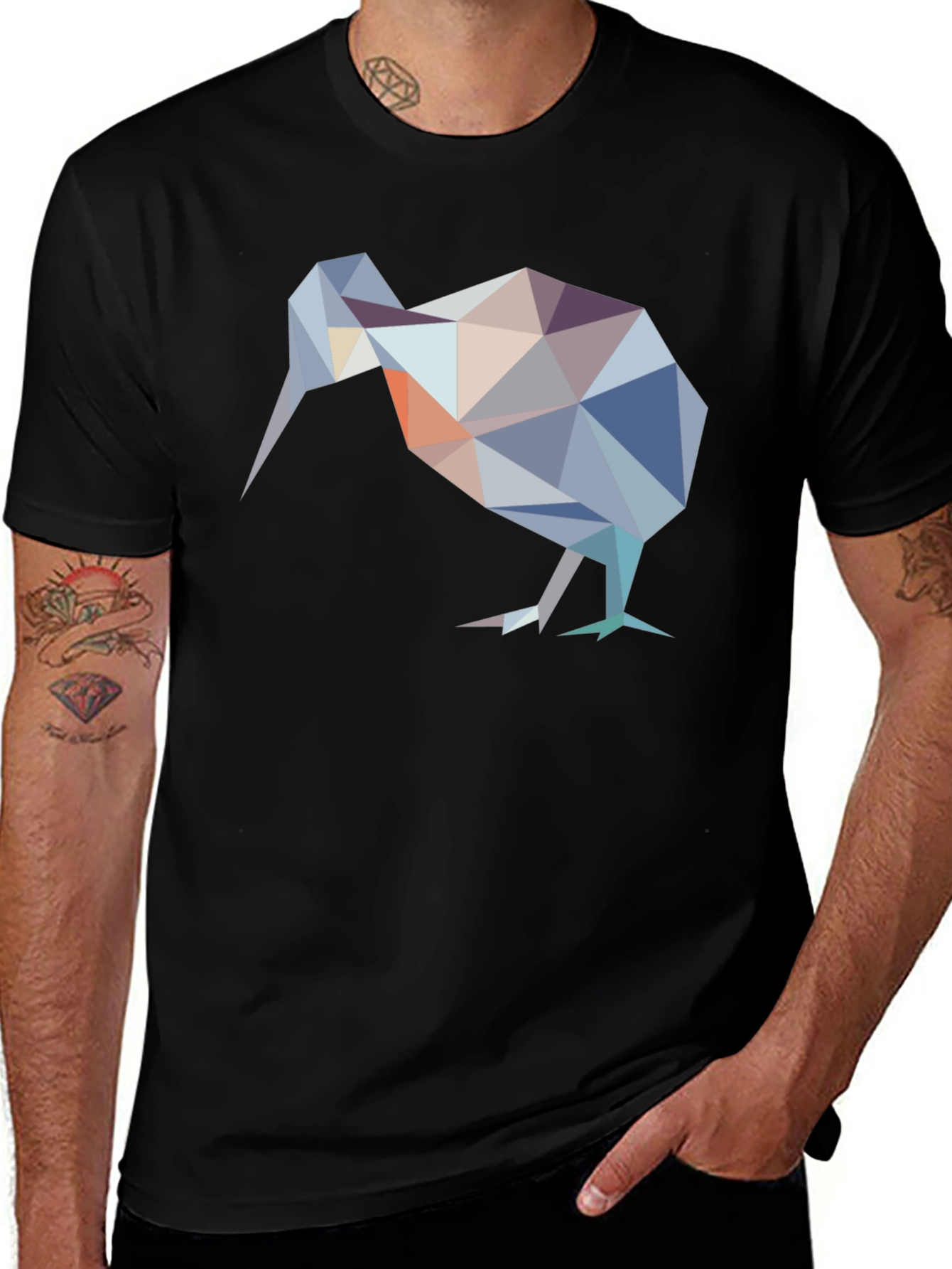 Geometric Kiwi Bird Graphic Tee - Modern Poly Art Shirt