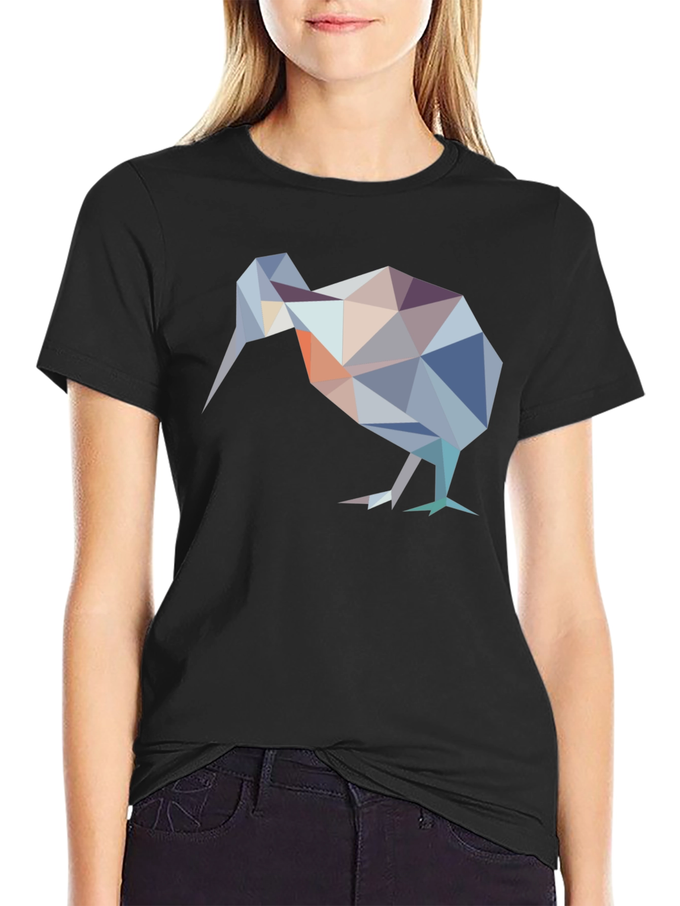 Geometric Kiwi Bird Graphic Tee - Modern Poly Art Shirt