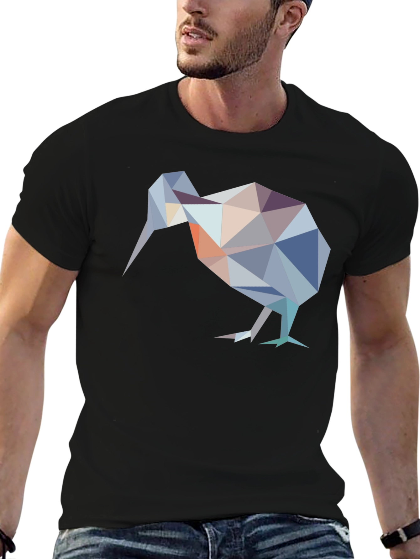 Geometric Kiwi Bird Graphic Tee - Modern Poly Art Shirt