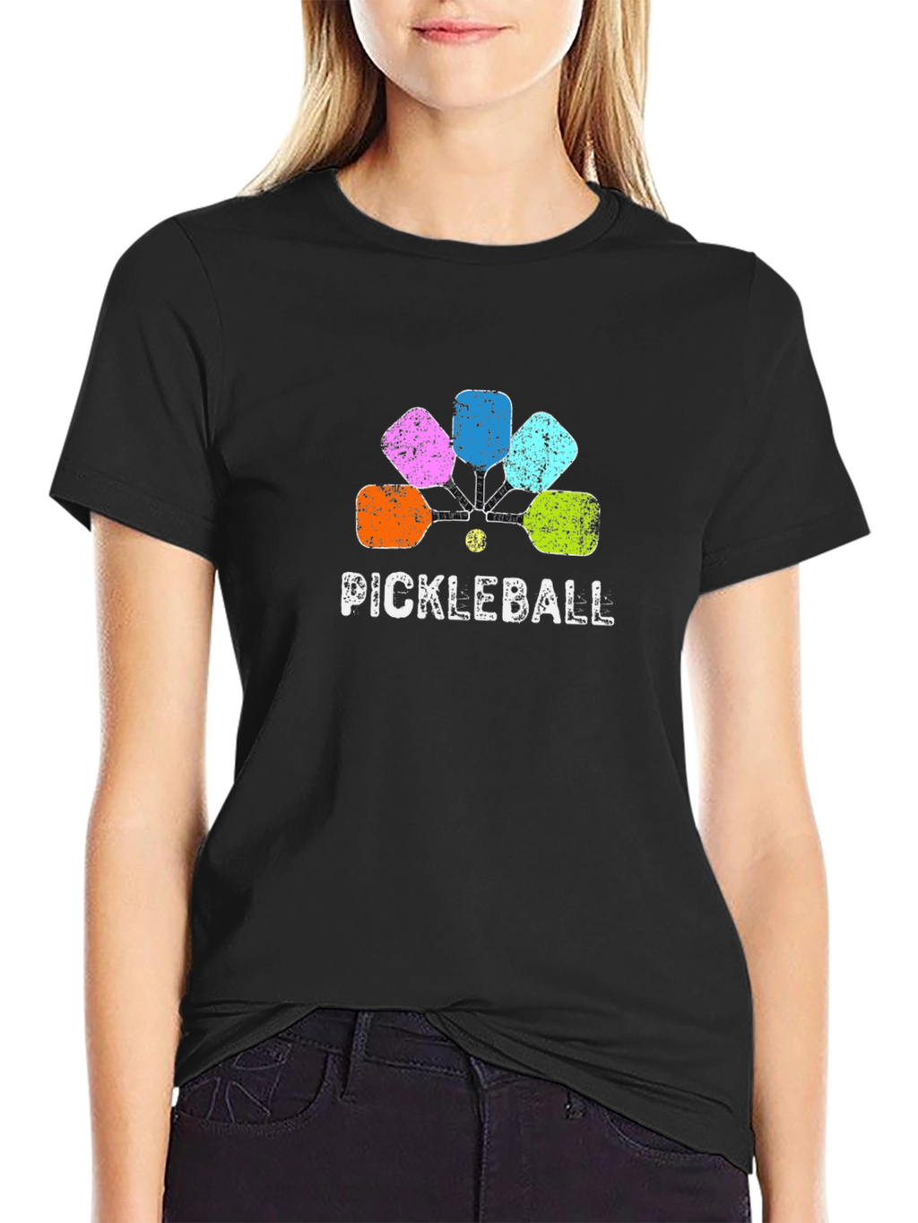 Pickleball Paddle Graphic Tee - Black Cotton Shirt