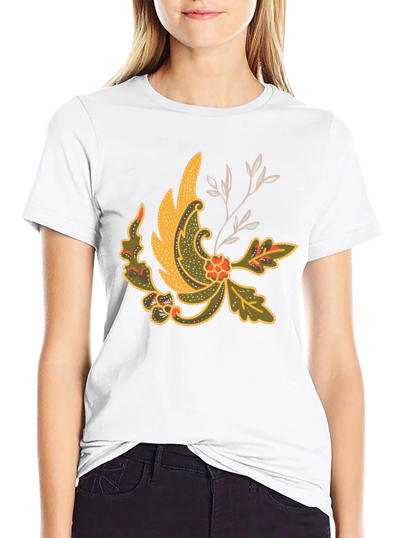 Batik Style Graphic Tee - Black Cotton Blend
