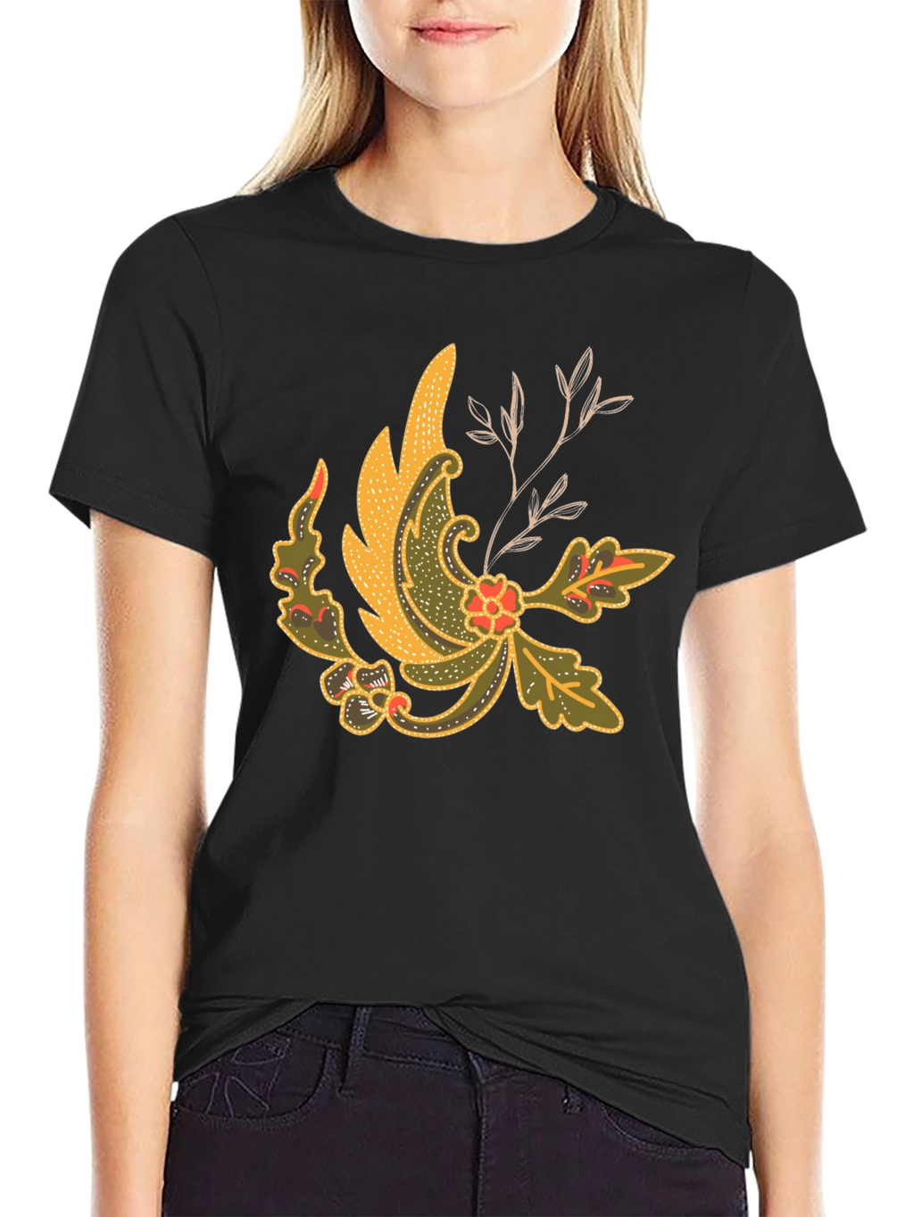 Batik Style Graphic Tee - Black Cotton Blend