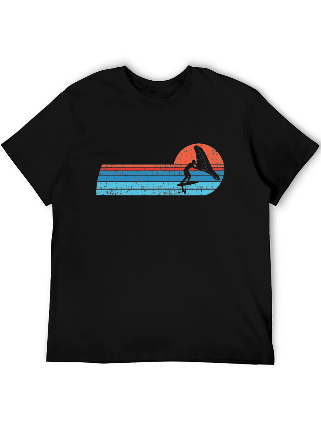 Retro Windsurfer Sunset Black T-Shirt