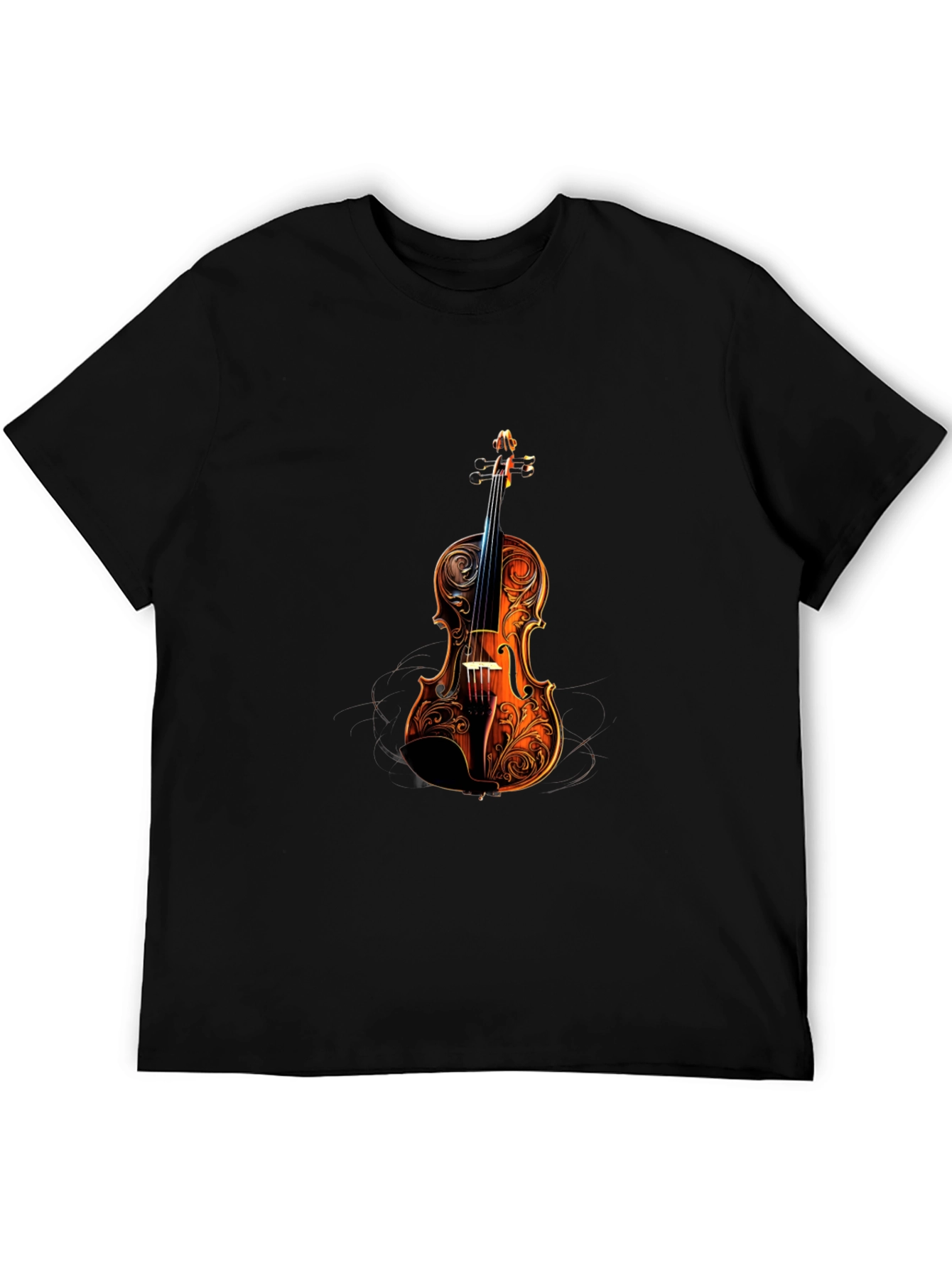 Ornate Violin Graphic Tee - Music Lovers Black T-Shirt