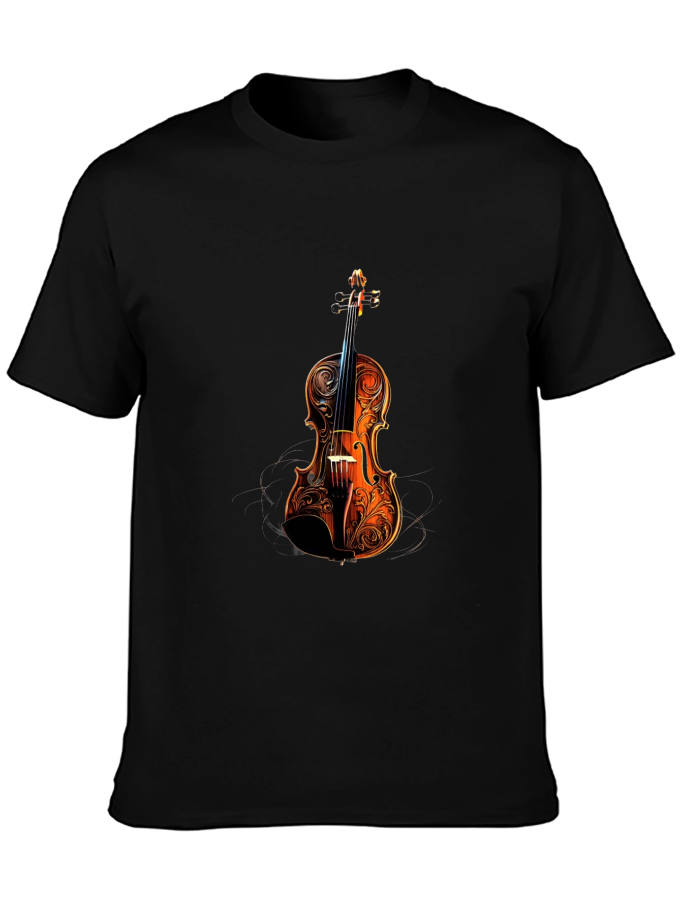 Ornate Violin Graphic Tee - Music Lovers Black T-Shirt