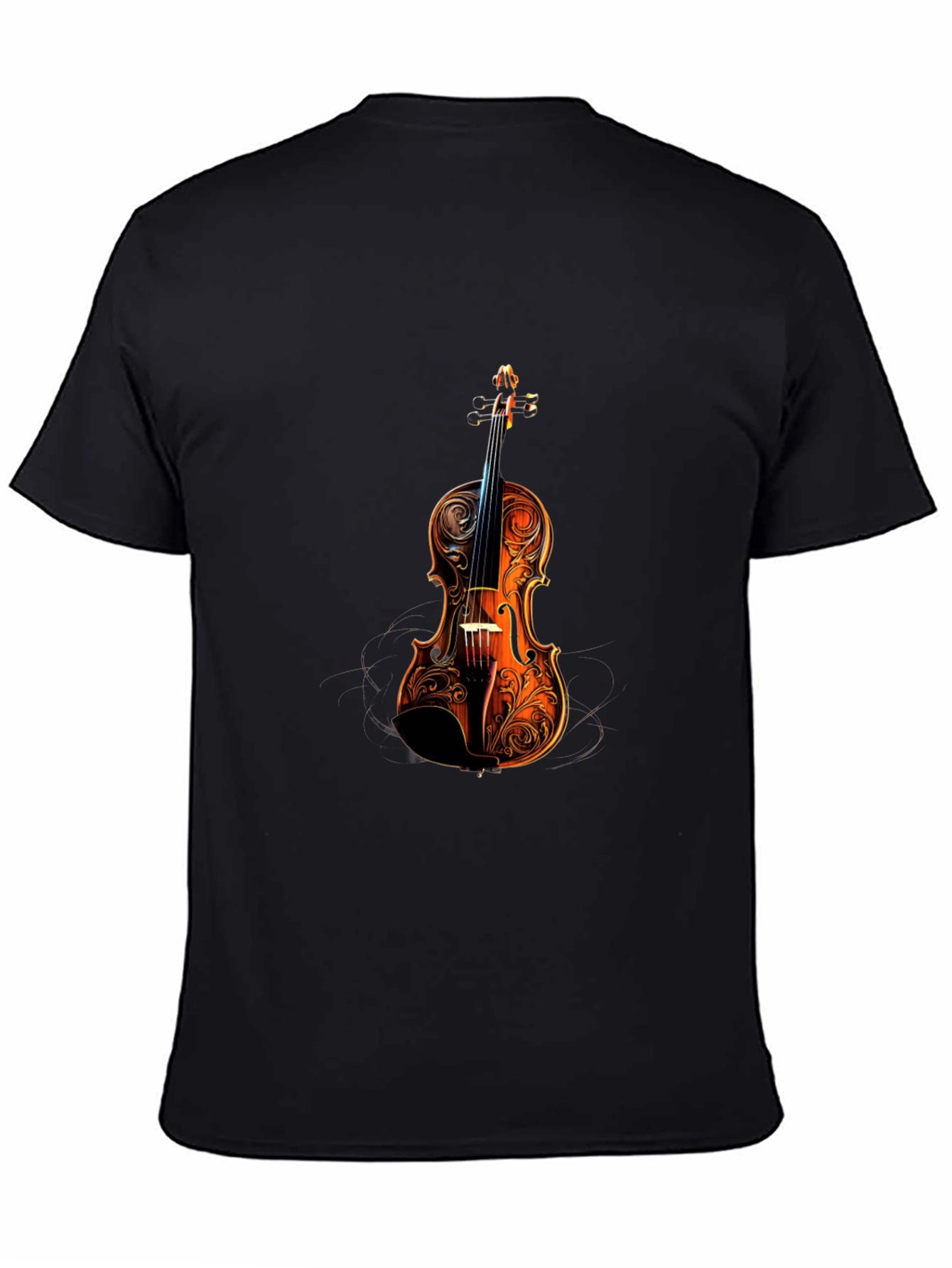 Ornate Violin Graphic Tee - Music Lovers Black T-Shirt