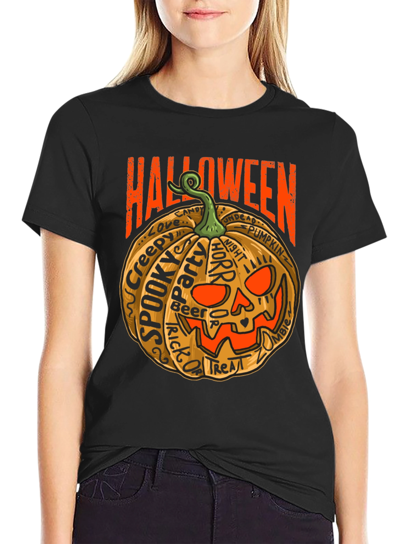 Halloween Pumpkin Word Art Graphic T-Shirt