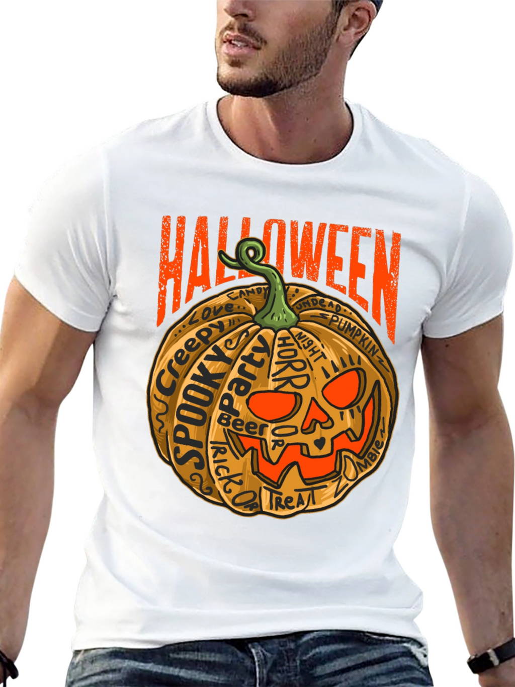 Halloween Pumpkin Word Art Graphic T-Shirt