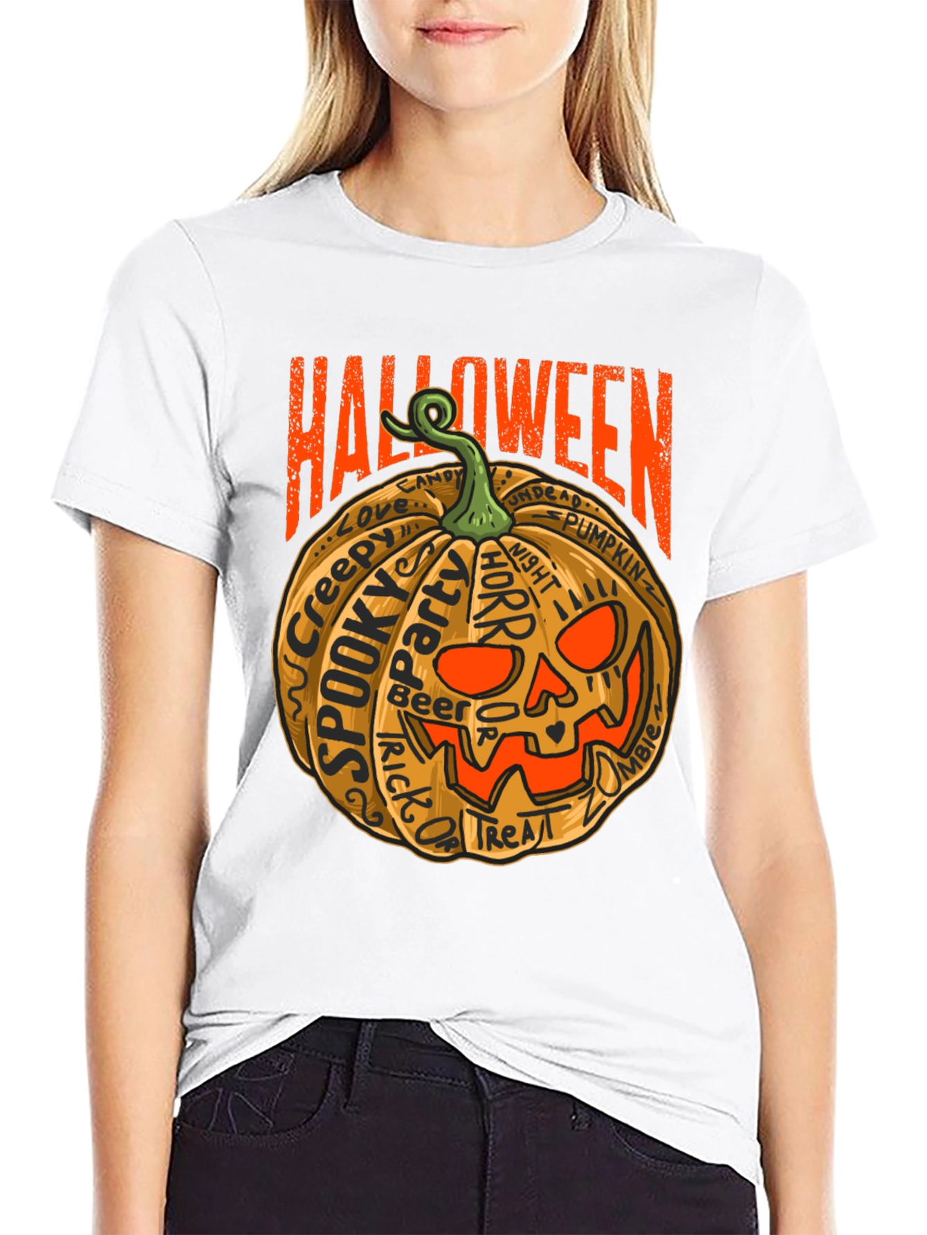 Halloween Pumpkin Word Art Graphic T-Shirt