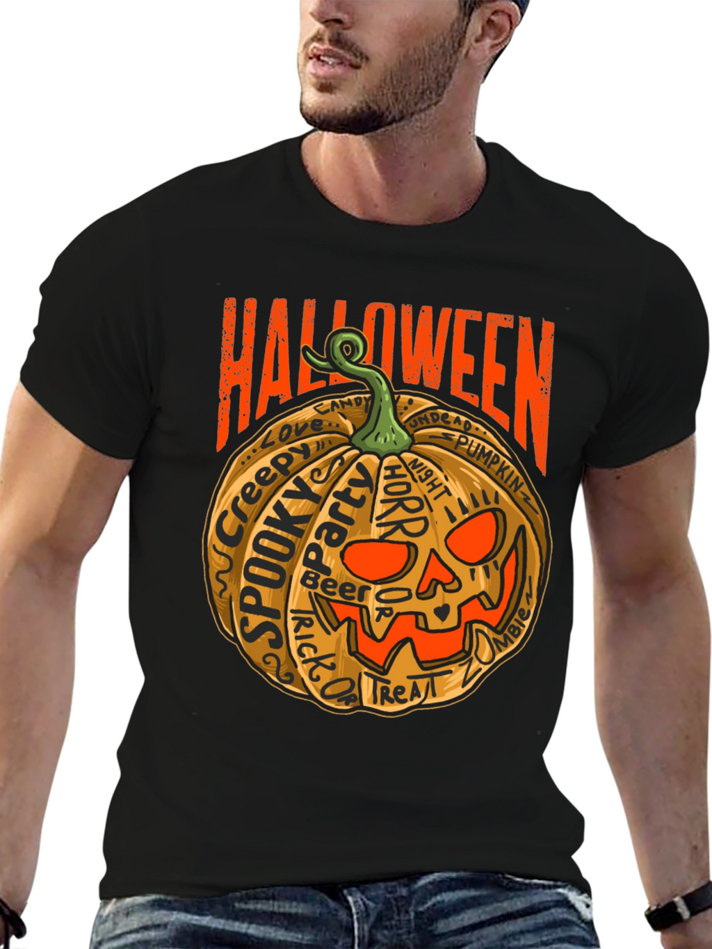 Halloween Pumpkin Word Art Graphic T-Shirt