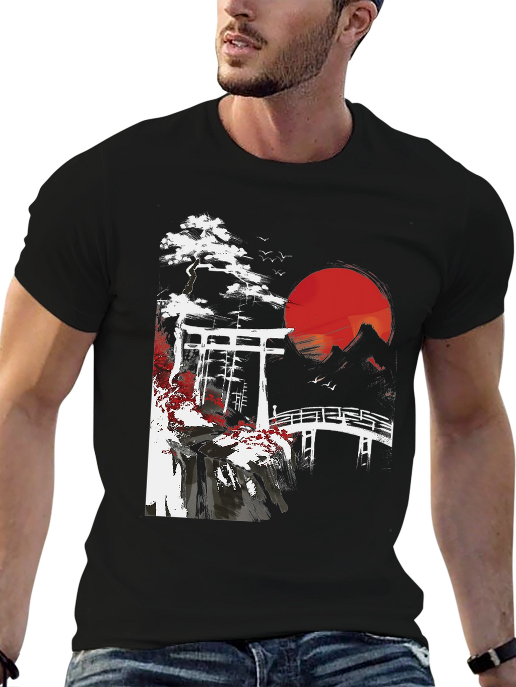 Japanese Landscape Graphic Tee - Black