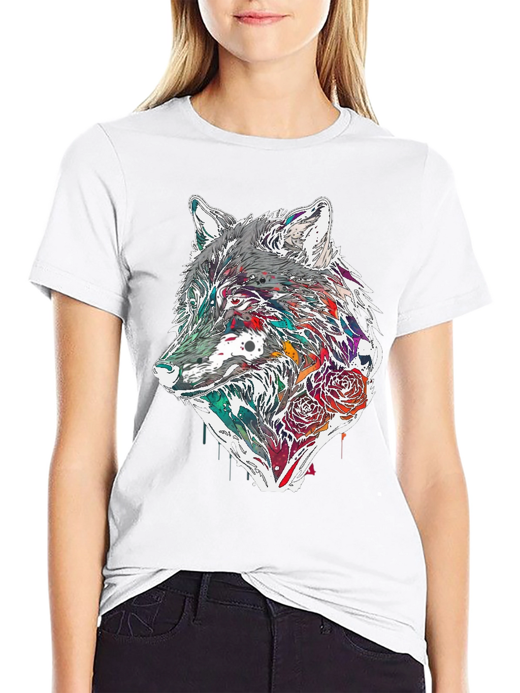 Wolf & Roses Graphic Tee - Modern Print