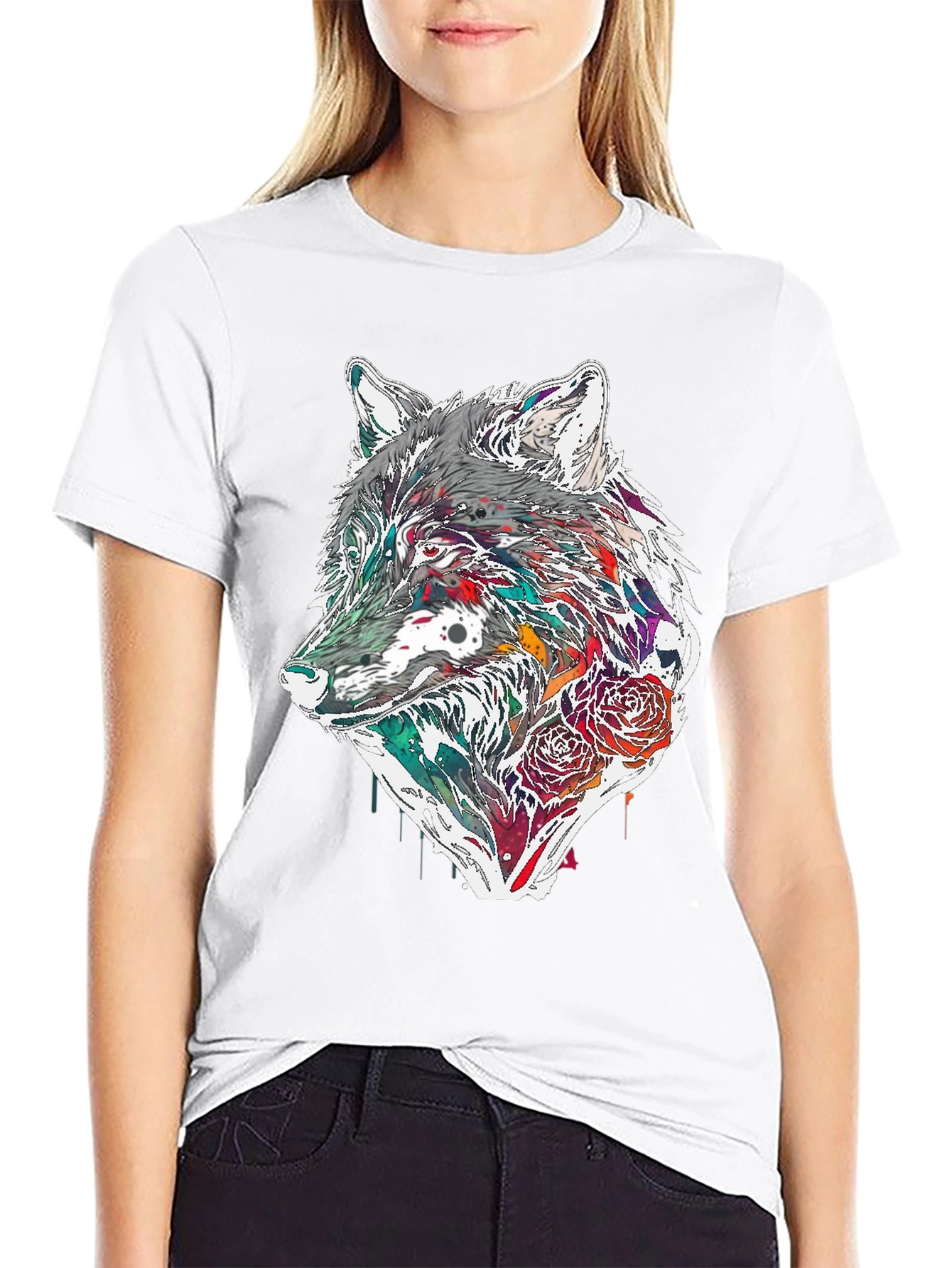 Wolf & Roses Graphic Tee - Modern Print
