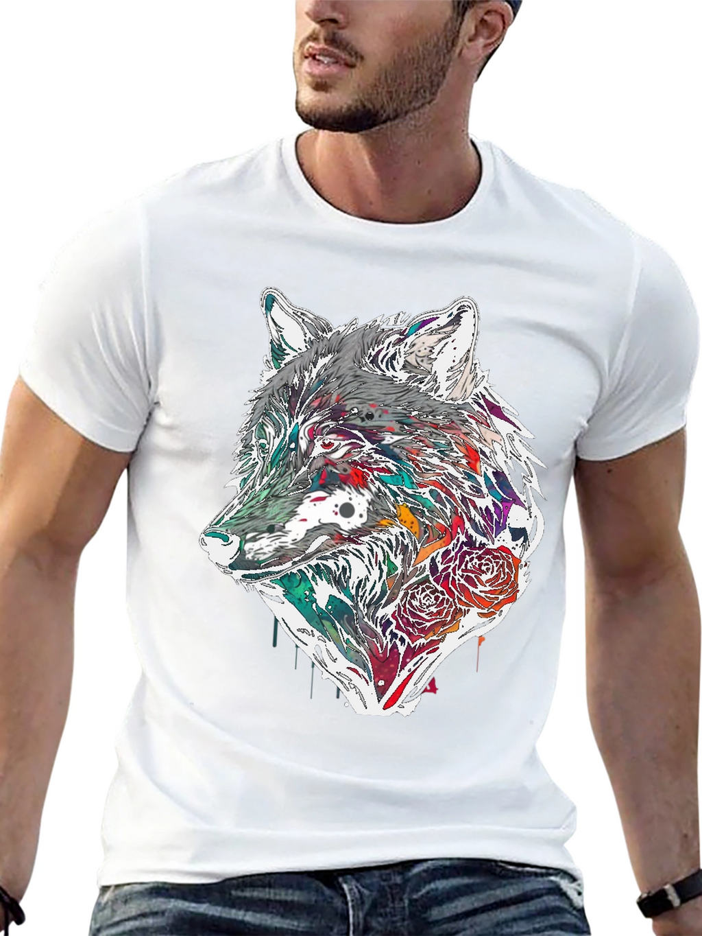 Wolf & Roses Graphic Tee - Modern Print