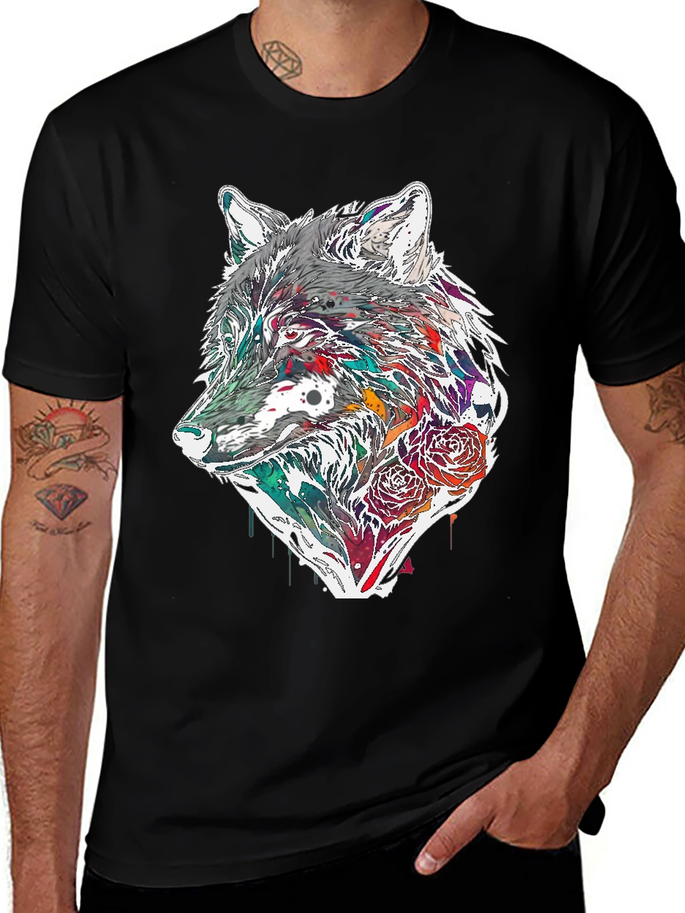 Wolf & Roses Graphic Tee - Modern Print