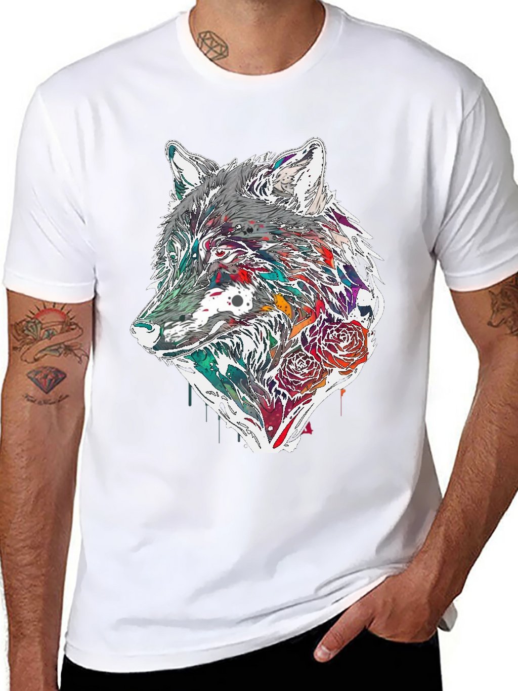 Wolf & Roses Graphic Tee - Modern Print
