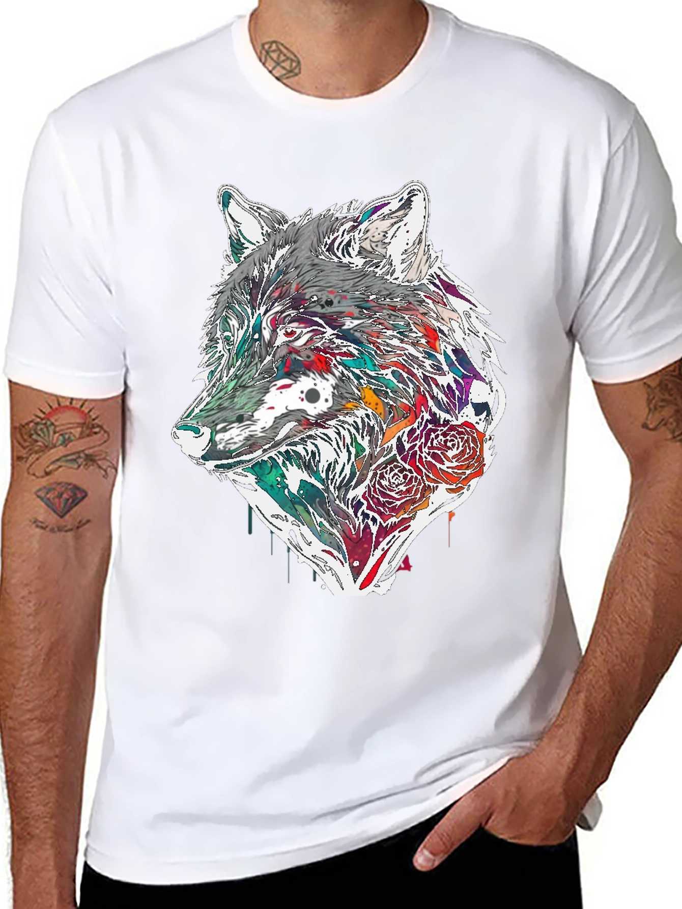 Wolf & Roses Graphic Tee - Modern Print