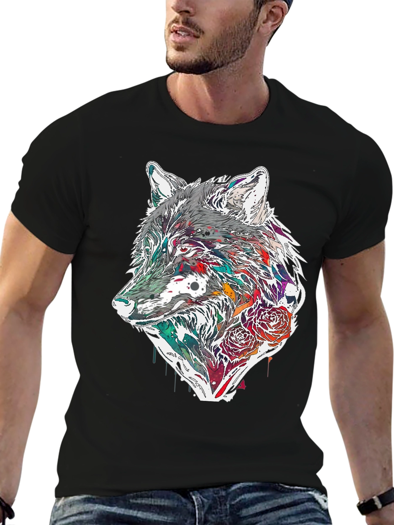 Wolf & Roses Graphic Tee - Modern Print