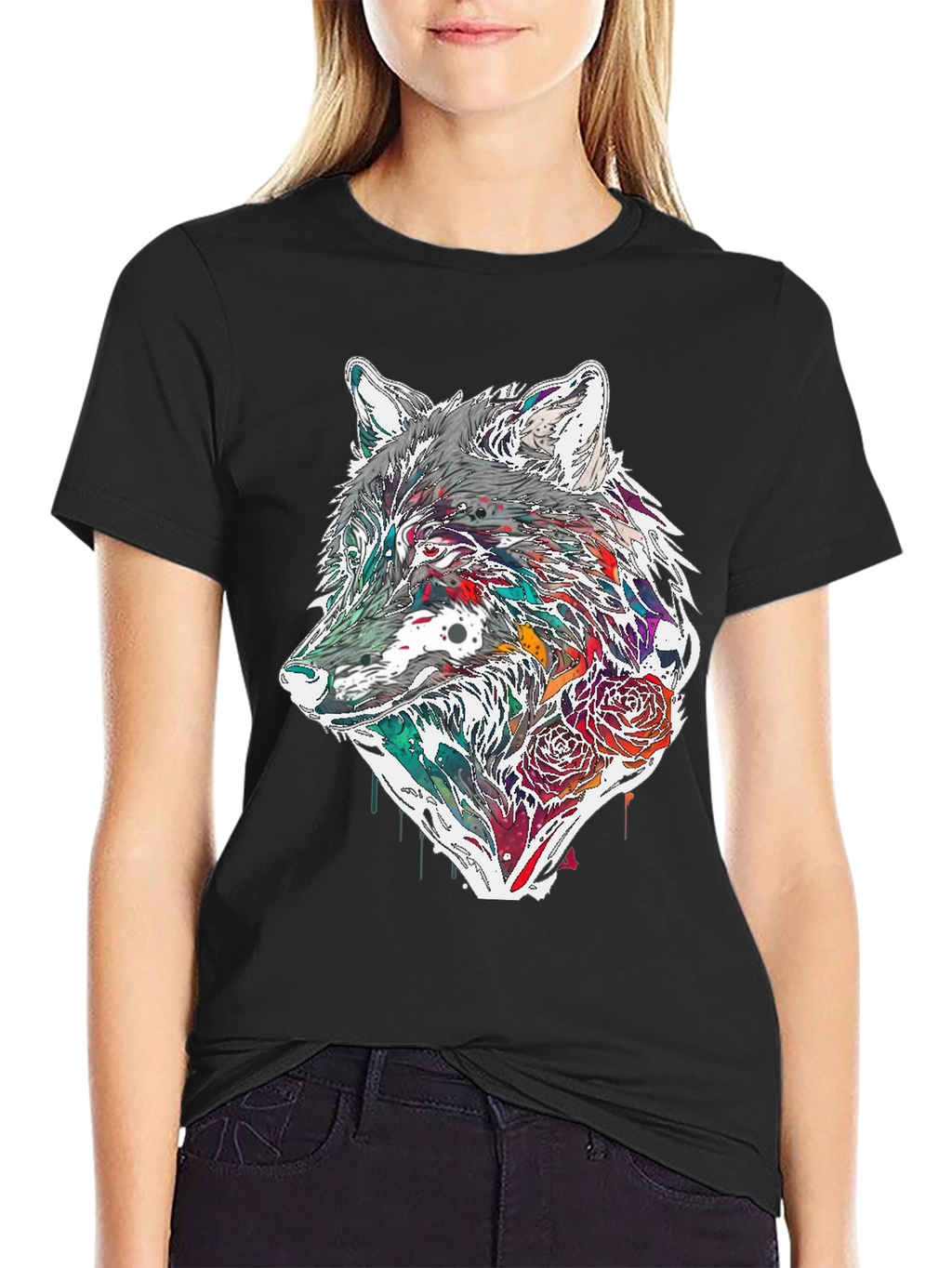 Wolf & Roses Graphic Tee - Modern Print