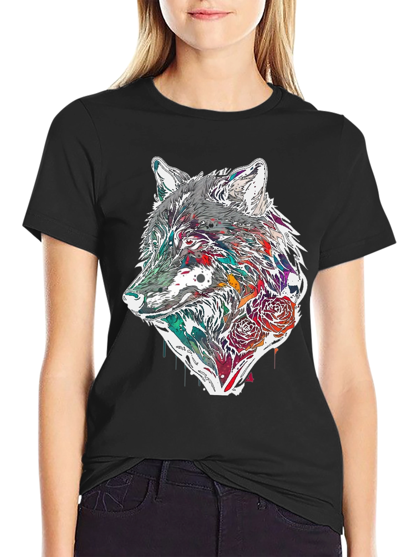 Wolf & Roses Graphic Tee - Modern Print