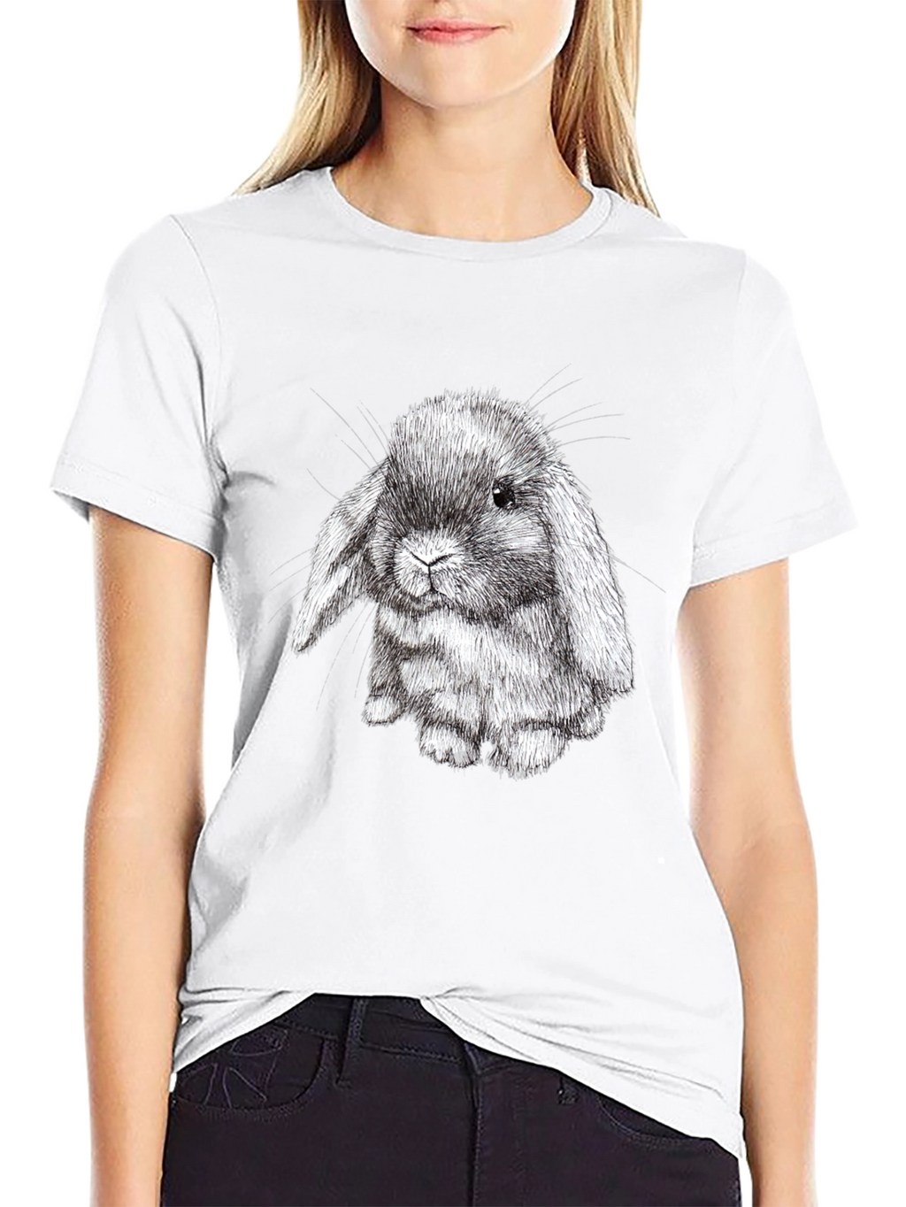 Cute Bunny Graphic Black T-Shirt