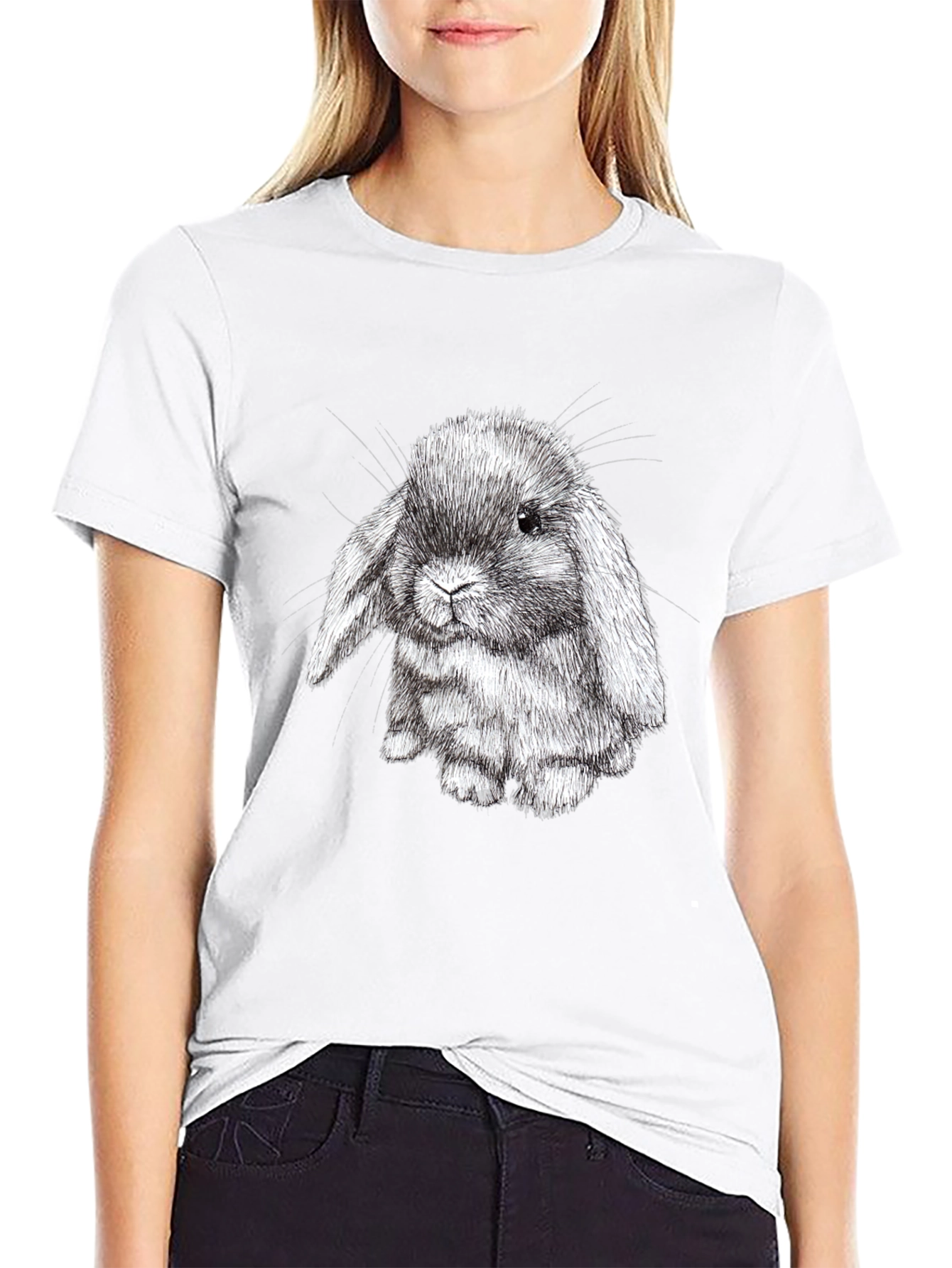 Cute Bunny Graphic Black T-Shirt