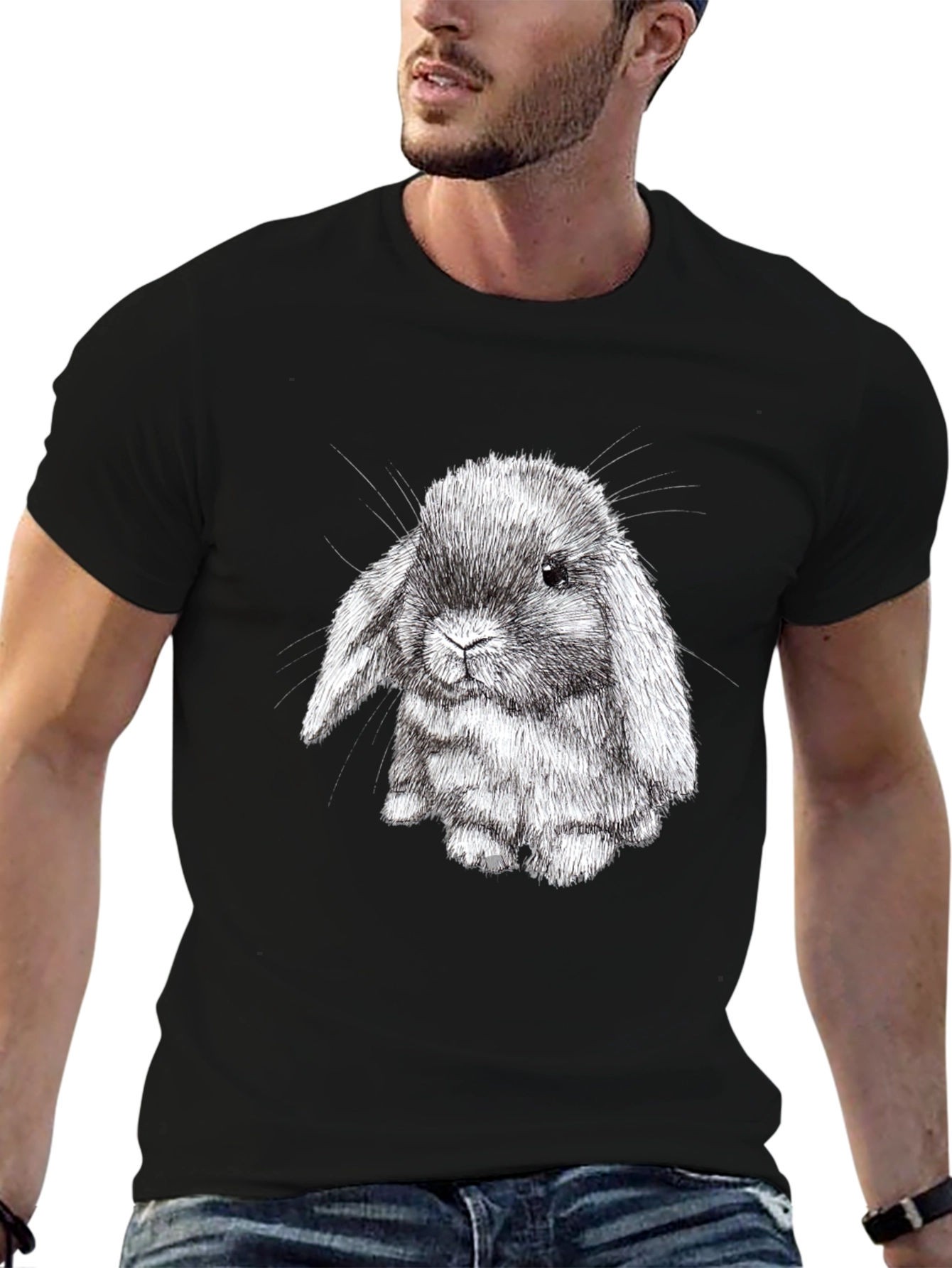 Cute Bunny Graphic Black T-Shirt