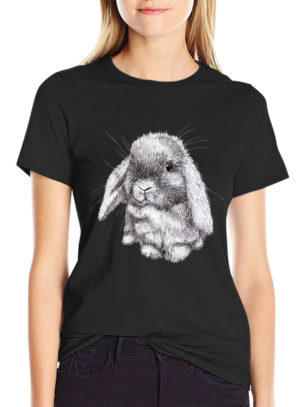 Cute Bunny Graphic Black T-Shirt