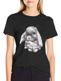 Cute Bunny Graphic Black T-Shirt