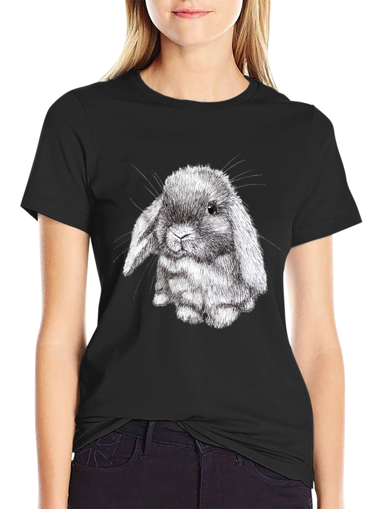 Cute Bunny Graphic Black T-Shirt