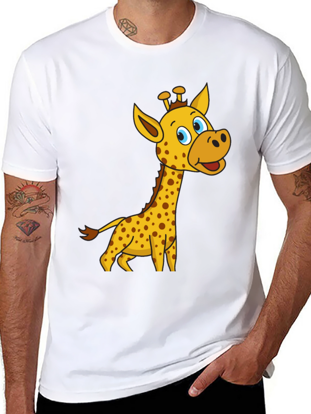 Cartoon Giraffe Black T-Shirt
