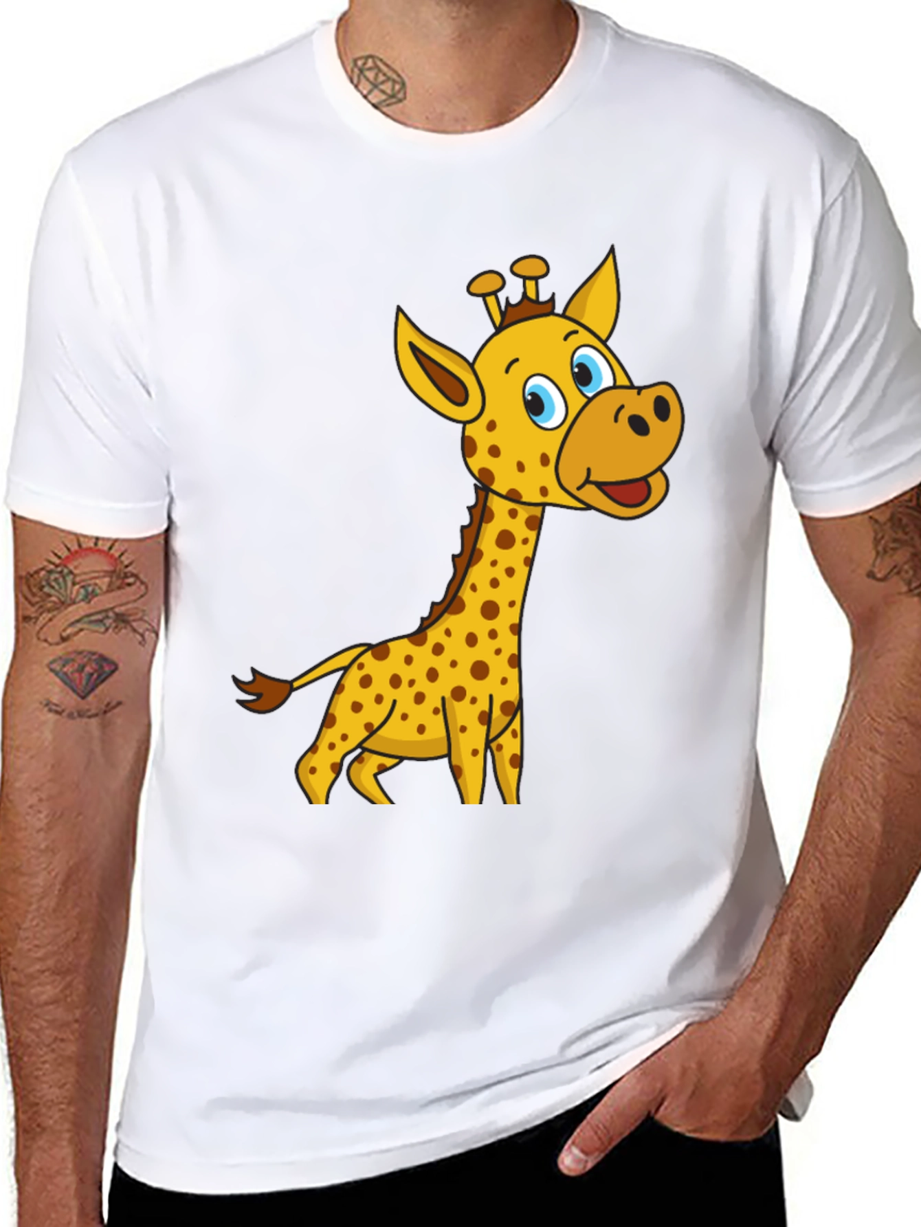 Cartoon Giraffe Black T-Shirt
