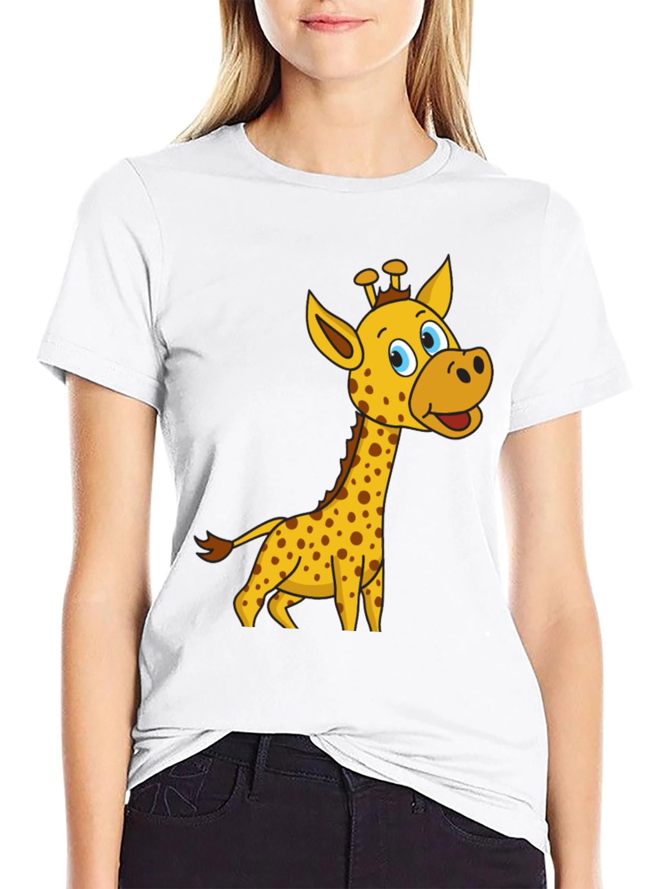 Cartoon Giraffe Black T-Shirt