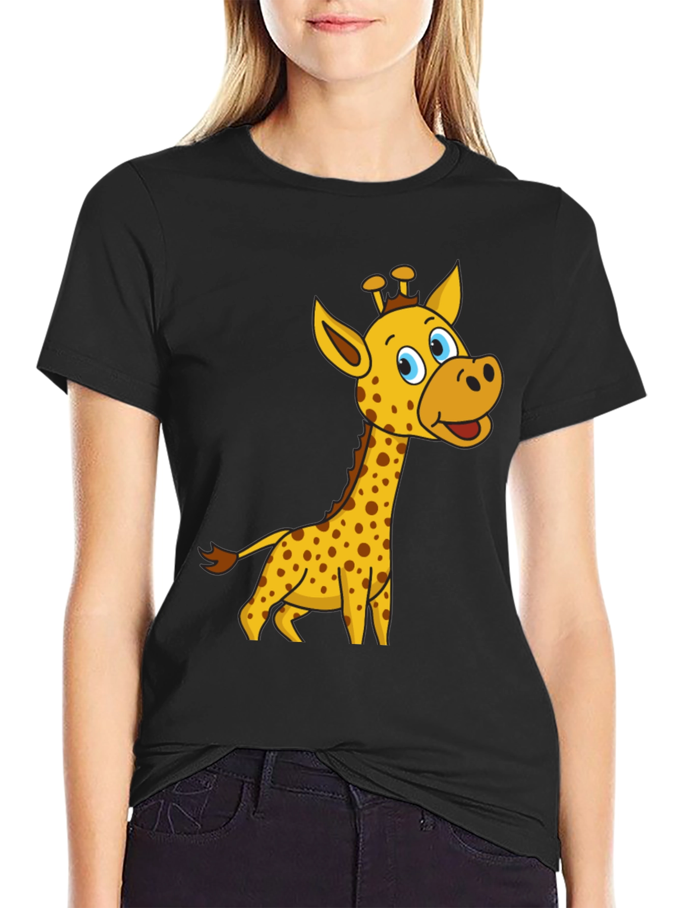 Cartoon Giraffe Black T-Shirt