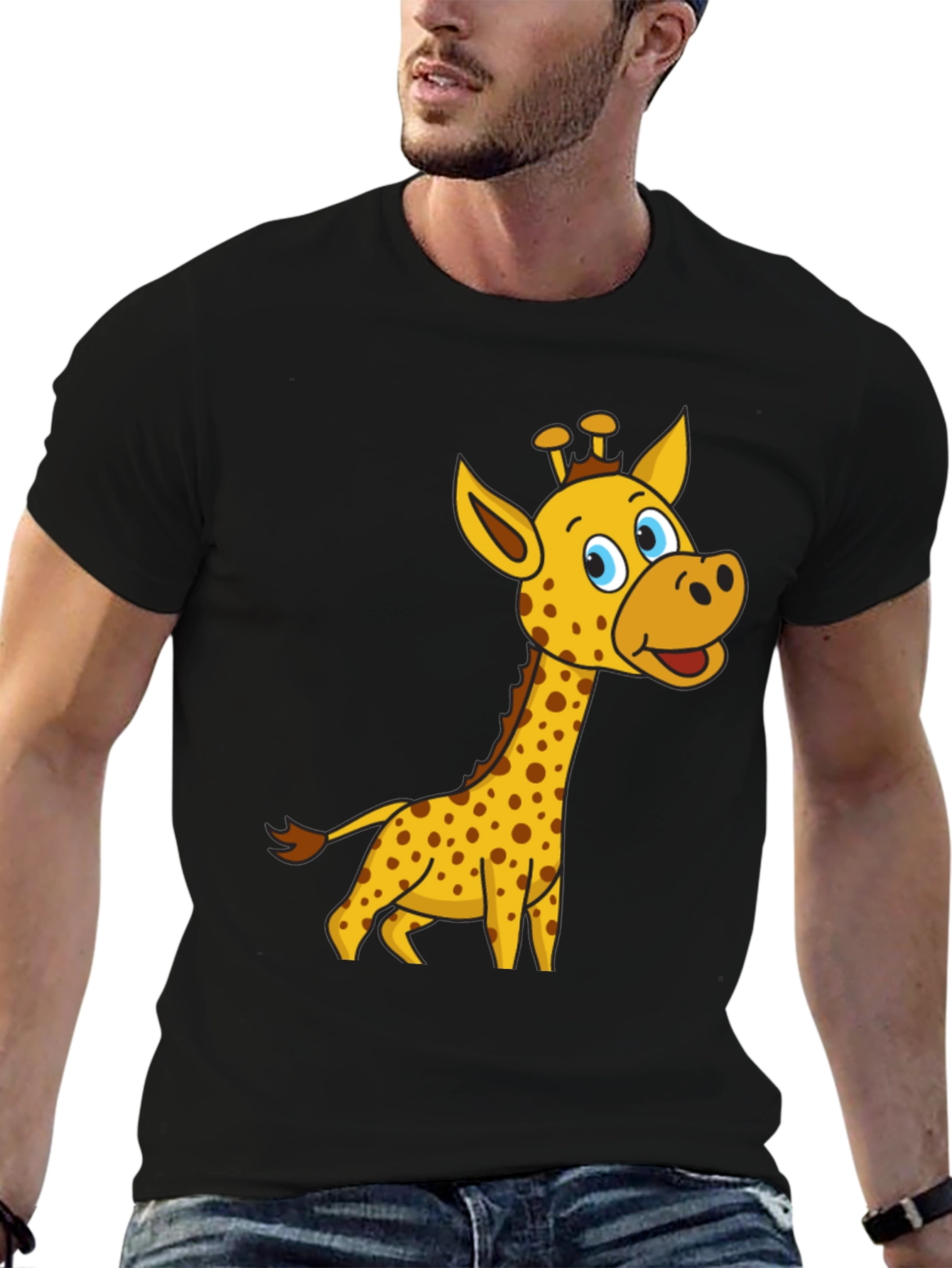 Cartoon Giraffe Black T-Shirt