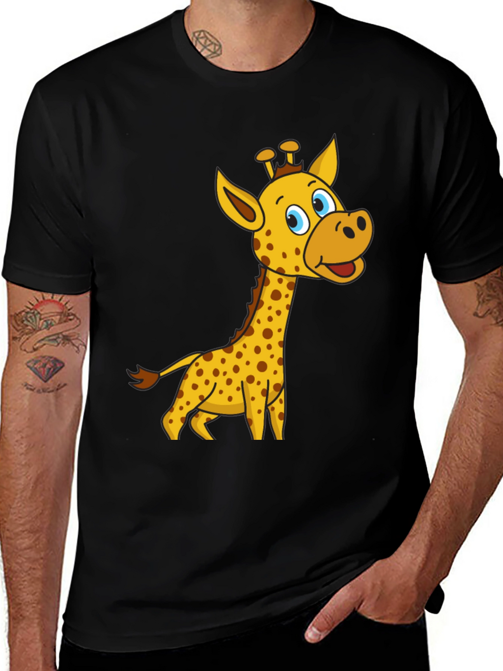 Cartoon Giraffe Black T-Shirt