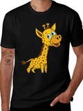 Cartoon Giraffe Black T-Shirt