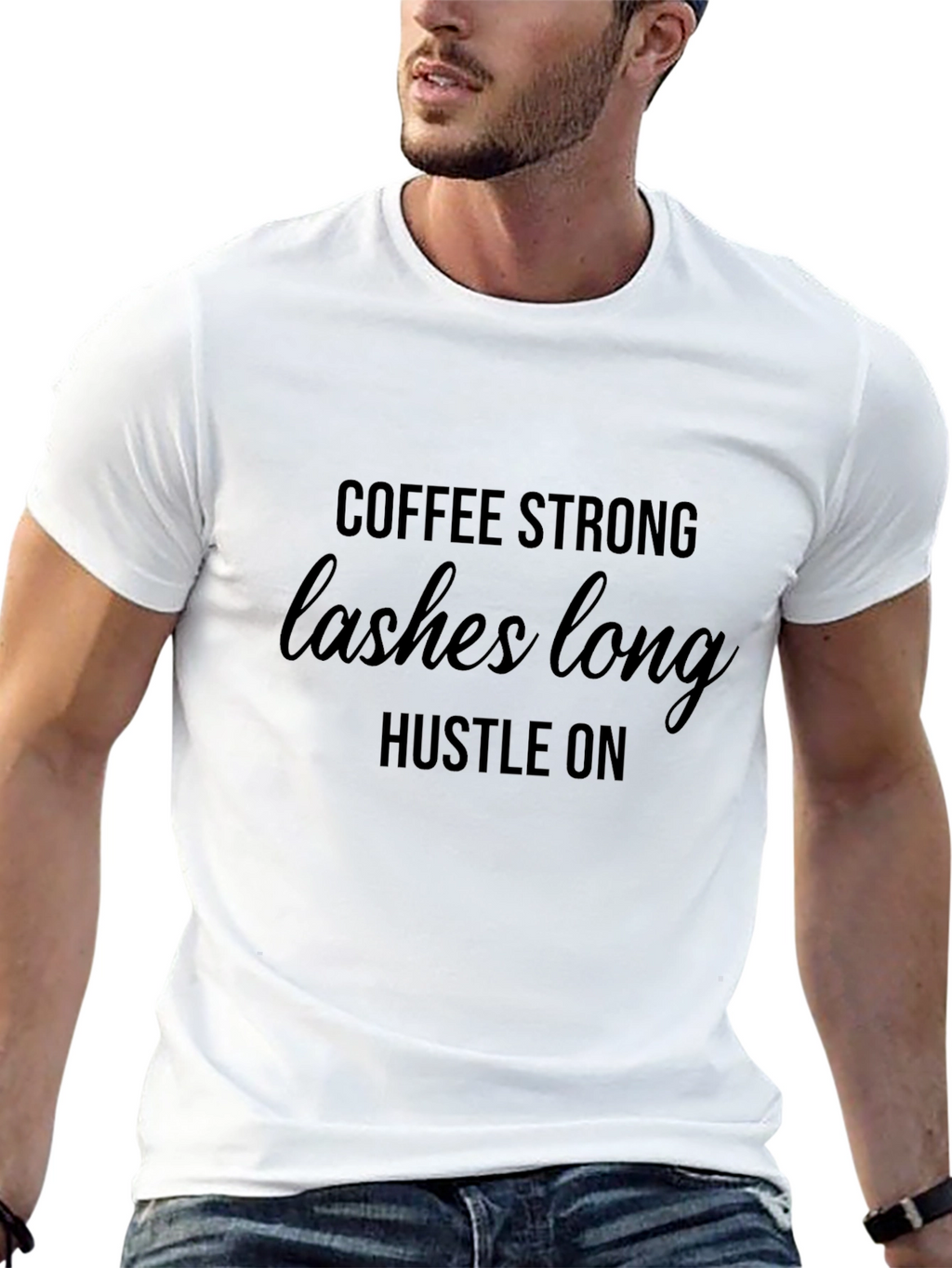 Coffee Strong Lashes Long Hustle On Black T-Shirt
