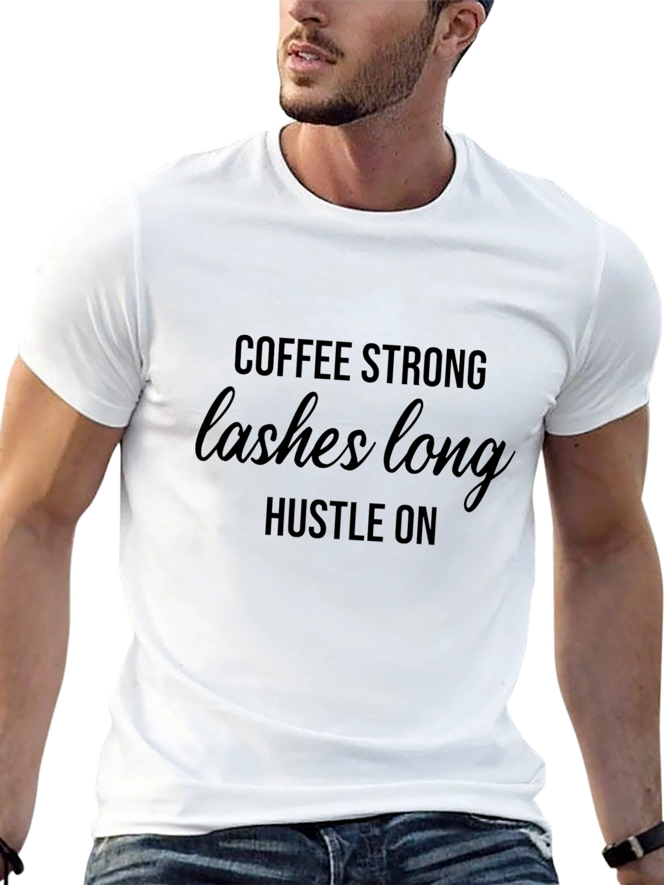 Coffee Strong Lashes Long Hustle On Black T-Shirt