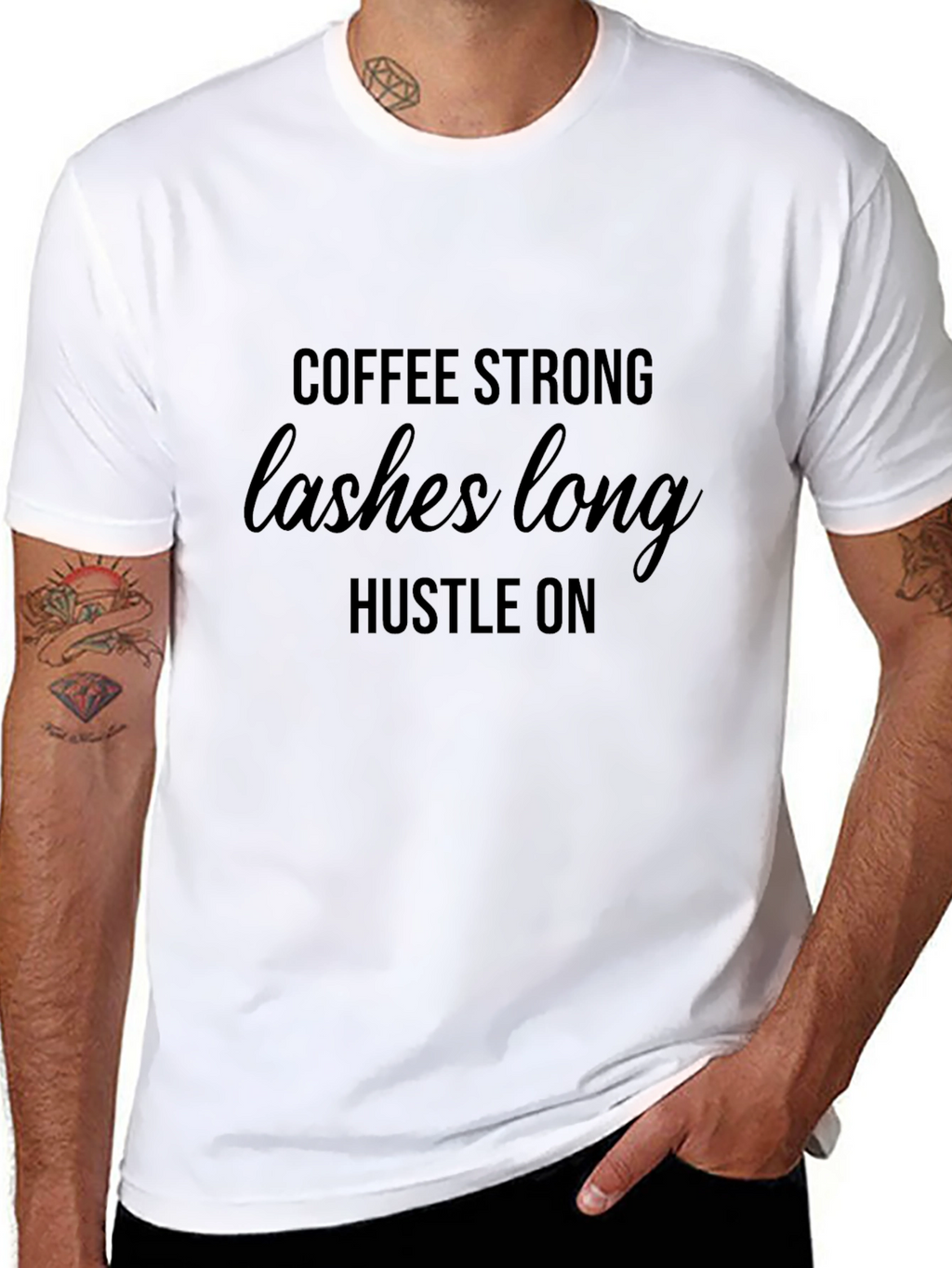 Coffee Strong Lashes Long Hustle On Black T-Shirt