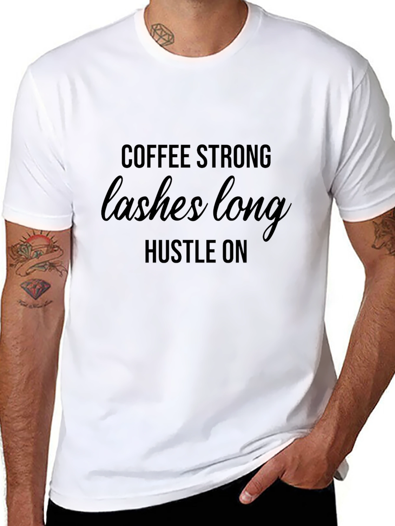 Coffee Strong Lashes Long Hustle On Black T-Shirt