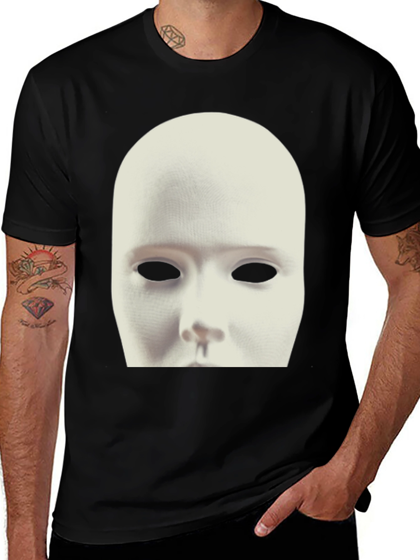 Black T-Shirt with White Mask Graphic