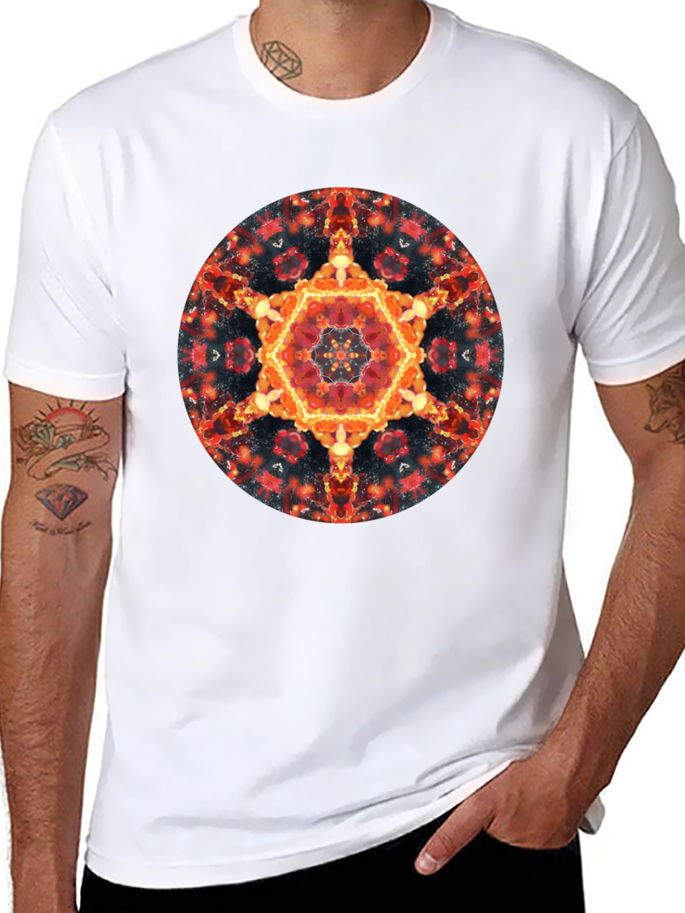Fiery Mandala Graphic Black T-Shirt