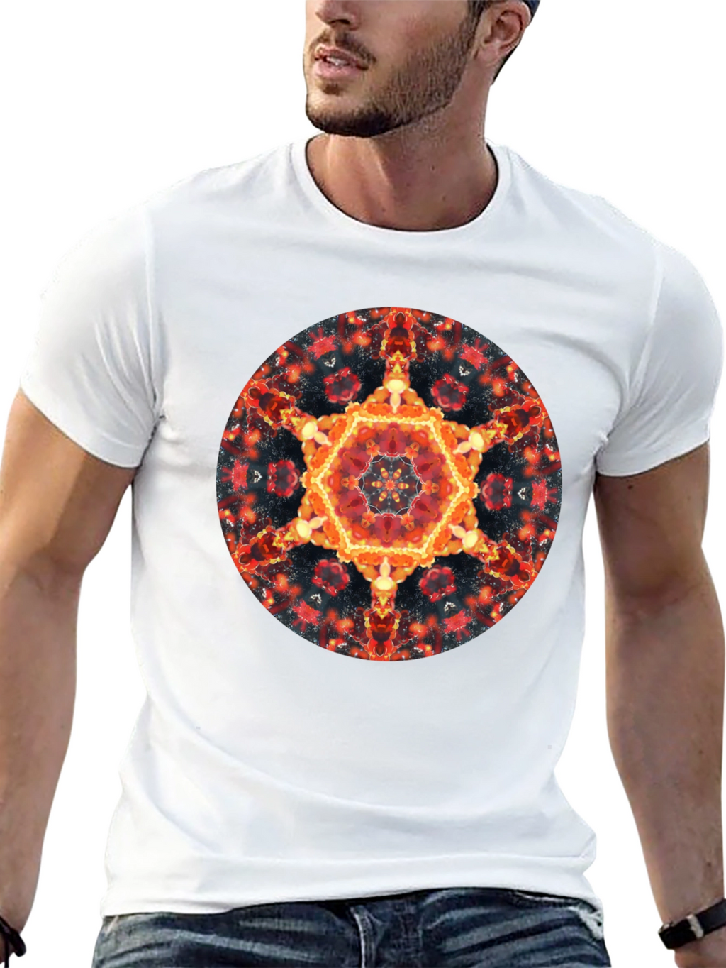 Fiery Mandala Graphic Black T-Shirt