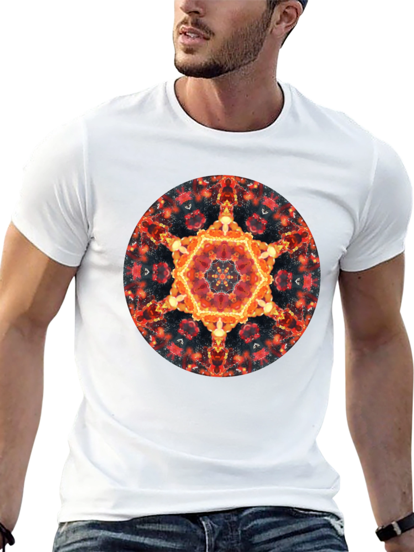 Fiery Mandala Graphic Black T-Shirt