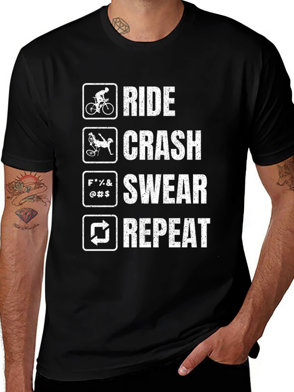 Ride Crash Swear Repeat Cyclist T-Shirt