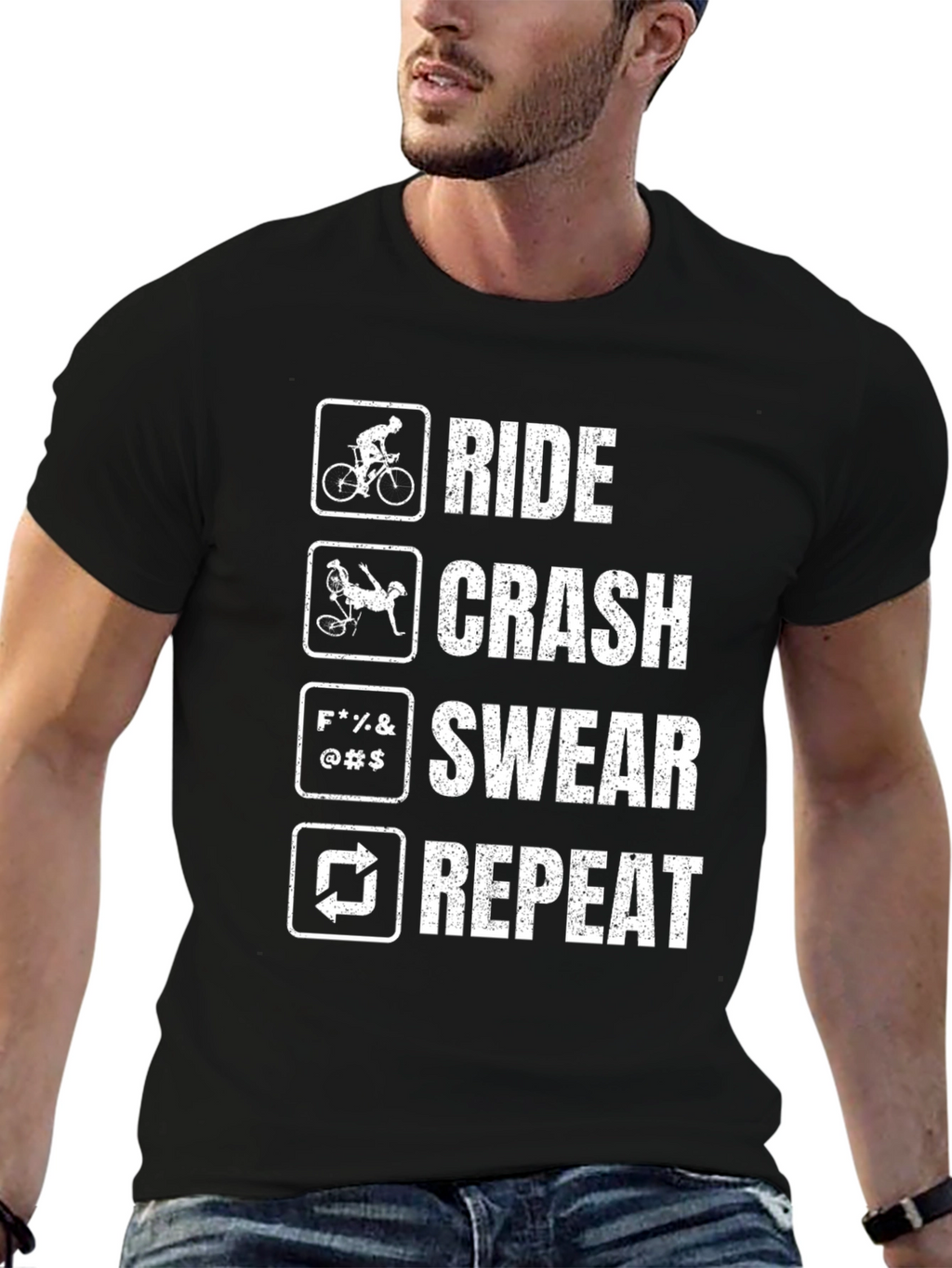 Ride Crash Swear Repeat Cyclist T-Shirt
