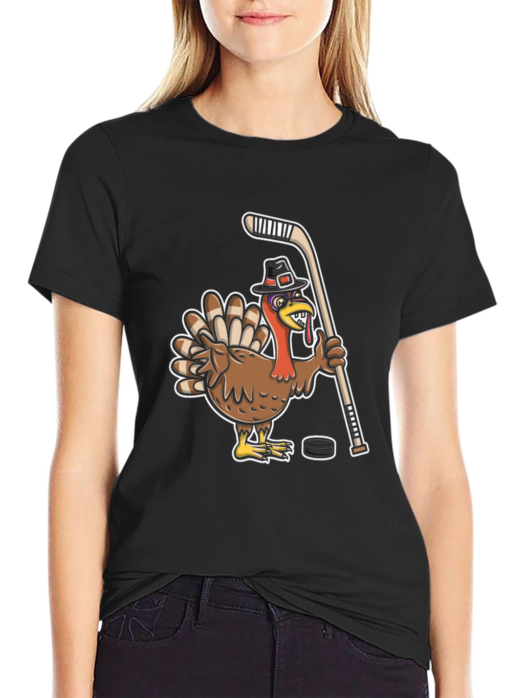 Turkey Hockey Player Black T-Shirt